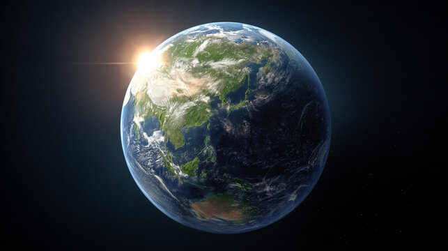 Earth from Space with Sunrise Over Asia and Pacific Ocean planet