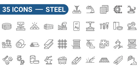 Steel line icon set. Outline icon collection. Editable stroke. Vector illustration.