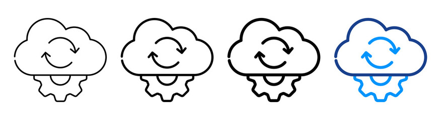 Cloud Processing Icon Multiple Outline Collection Set