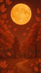 Fototapeta premium Autumn moonlit forest path
