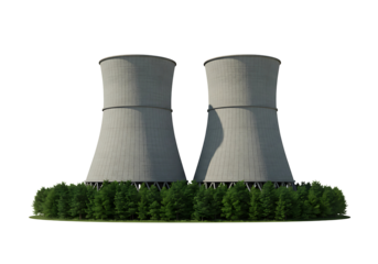 Nuclear power plant cooling towers isolated on transparent background