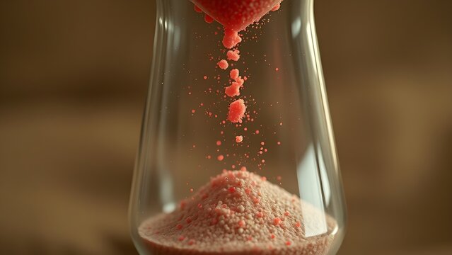 Translucent hourglass with memories as sand, some grains glowing red to signify cognitive health concerns.