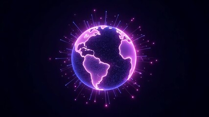 Glowing earth animation background for technology and global network visuals and presentations