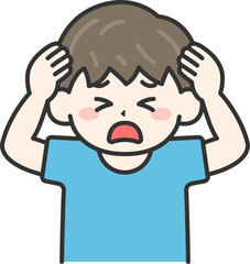 頭を抱えて悩む男の子｜困った表情の子供のイラスト
