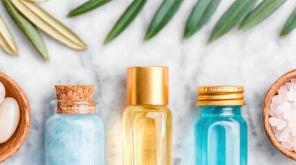 Spa products displayed with natural elements for relaxation and self-care
