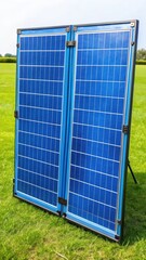 Portable foldable solar panel with two blue rectangular sections
