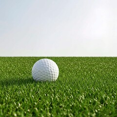 Obraz premium golf ball on green grass, golf ball on horizon of artificial turf isolated on white