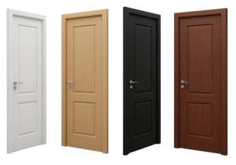 Four interior doors in different colors isolated on transparent background