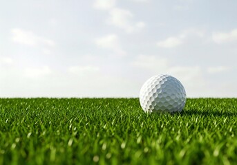 Fototapeta premium golf ball on grass, golf ball on horizon of artificial turf isolated on white