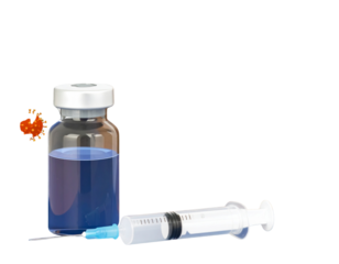 Isometric View of Injection Bottle and Syringe with Virus Icon, Transparent Background PNG
