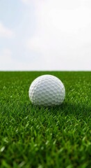 Obraz premium golf ball on green grass, golf ball on horizon of artificial turf isolated on white