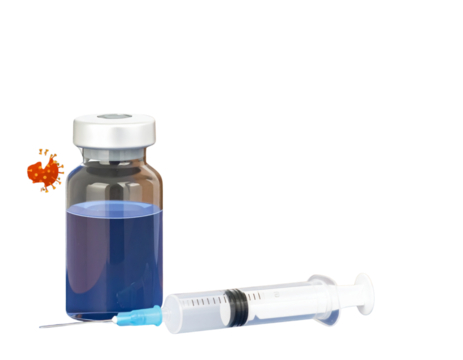 Isometric View of Injection Bottle and Syringe with Virus Icon, Transparent Background PNG