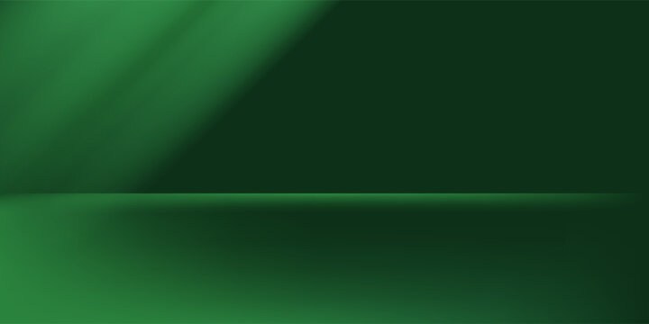 Dark green studio room. Limbo abstract background. 3d backdrop for product presentation. Minimal wall scene. Showcase, promotion display. Vector stage mockup illustration