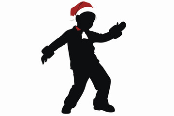 Printable Black and White Christmas Boys Silhouette Dancing to Jingle Bells for Holiday Cards and Wall Art