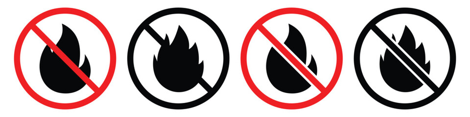 No Fire Hazard Warning Sign,Red Circle with Black Flame Vector Illustration.