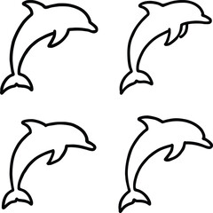 Naklejka premium Collection of black outline jumping dolphin illustrations for marine wildlife concepts