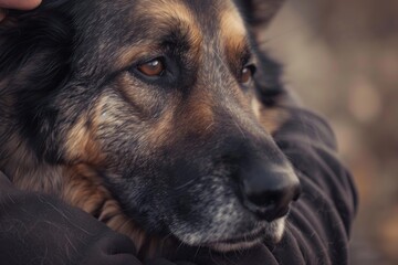 German shepherd dog being hugged by its owner, enjoying a moment of affection and closeness