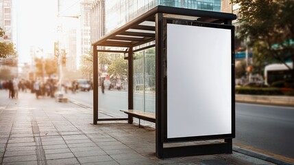 Blank Advertisement Billboard Mockup at Bus Stop for Outdoor Advertising Campaign and Urban Communication