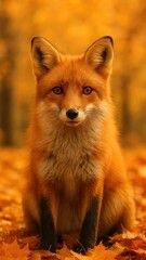 Fototapeta premium Vibrant autumn fox portrait scene.