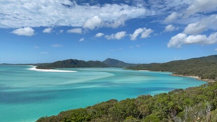 Fototapeta premium Aerial view of tropical beach with turquoise water and blue sky