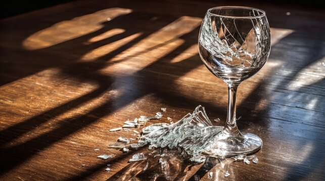 A shattered wine glass reforming into a crystal butterfly, depicting transformation.