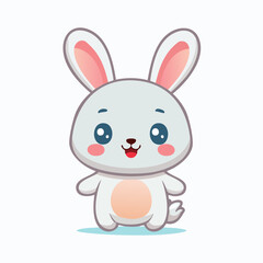 Fototapeta premium Adorable cartoon bunny with big blue eyes radiating charm and innocence on white background