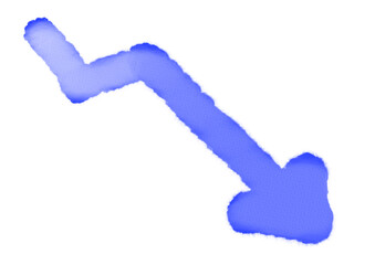 シンプルな手描き曲線の矢印イラスト・単品・透けた・下向き・下降・ペン画・ラインマーカー・水彩風