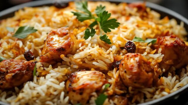 Close-up of chicken biryani