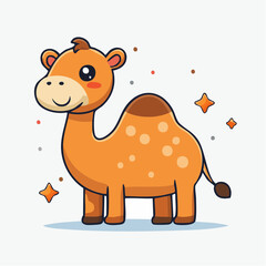 Adorable Cartoon Camel Character Standing on Ground with Sparkle Decorations around it