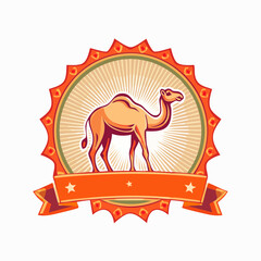 Majestic Camel Illustration Within Ornamental Badge Emblem Showcasing Arabian Heritage