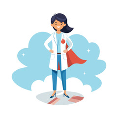 Female doctor standing on floating white cloud shaped like a bandage, symbolizing healing, care, hope, and medical support illustration