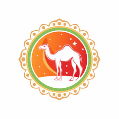 Elegant Camel Silhouette Amidst Starry Desert Nightscape in Circular Decorative Frame