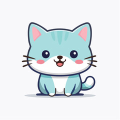 Adorable cartoon cat illustration with a cute smile and big eyes design on white backdrop