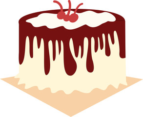 Chocholato cake with topping cherry illustration