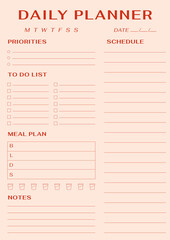 Minimalistic daily planner page template. Vertical simple journal routine organizer