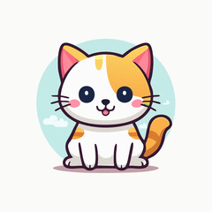 Adorable Cartoon Kitten with Orange and White Fur in a Playful Illustration Style