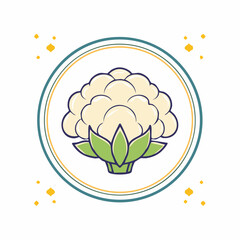 Charming Cauliflower Illustration in a Circular Frame with Decorative Elements