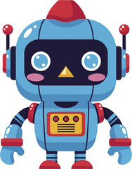 A colorful and friendly cute robot mascot vector illustration, designed with a playful and modern style.