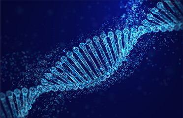 Abstract DNA background with glowing double helix, representing medical, biotechnology, and genetic concepts. Futuristic vector illustration combines science, biology, molecule, and cell structure.