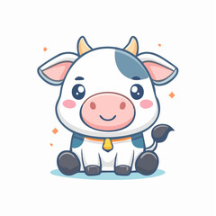 Naklejka premium Adorable cartoon cow with a sweet smile radiates charm and innocence in this delightful artwork