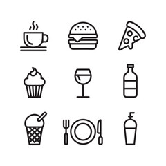 Collection of various food and drink icons in a minimalist style art  design