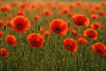 Obraz premium Vibrant poppies in serene field.