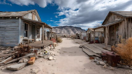 Abandoned Desert Town Ruins Under Overcast Sky