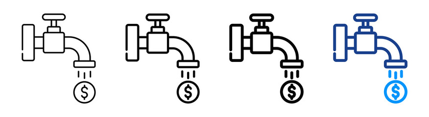 Faucet Icon Multiple Outline Collection Set
