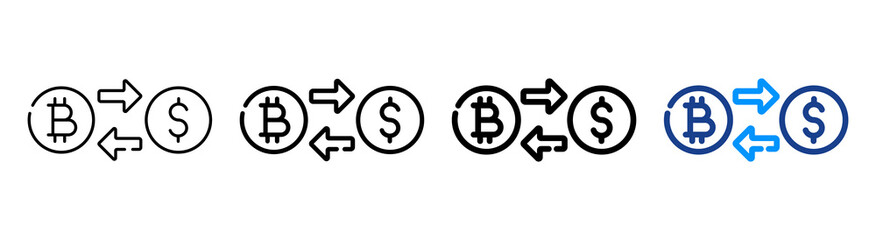 Bitcoin Exchange Icon Multiple Outline Collection Set