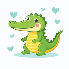 Obraz premium Adorable Cartoon Crocodile Surrounded by Hearts: A Sweet and Playful Illustration