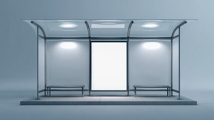 Bus Stop with Blank Billboard Mockup, Ready for Advertisement Insertion, Urban Waiting Area with Empty Frame