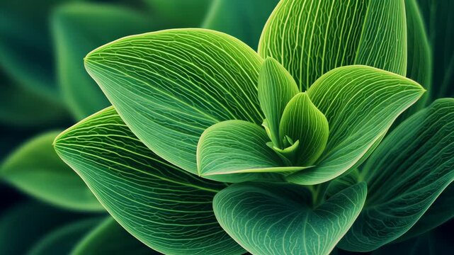 Lush Green Leaf Texture Macro Close Up Intricate Veins and Nature Inspired Patterns Showcasing Vibrant Colors and Detail