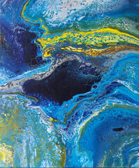 Deep Ocean Abstract with Blue, Yellow, and Turquoise Waves