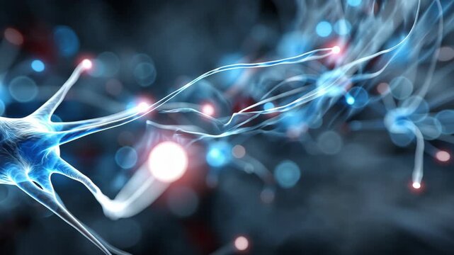 Glowing Neural Network Animation with Interconnected Nodes and Lines Creating Dynamic and Futuristic Visual Atmosphere
